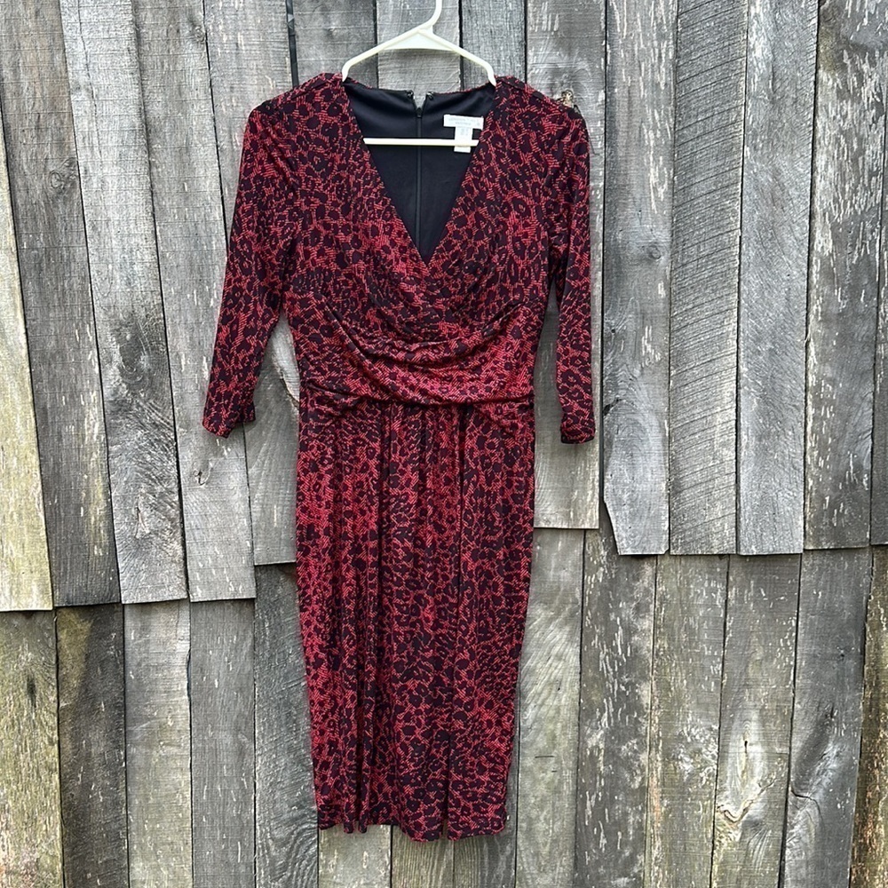 London Times Petites Womens Red Animal Print Dress